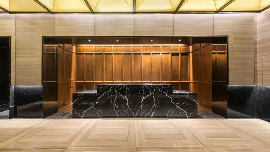 Luxury residential lobby with concierge desk
